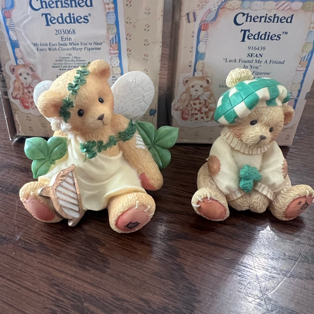 Cherished Teddies Erin and Sean with Cream and Green Accents